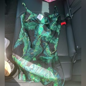 Leaf print cowlick guess slip dress